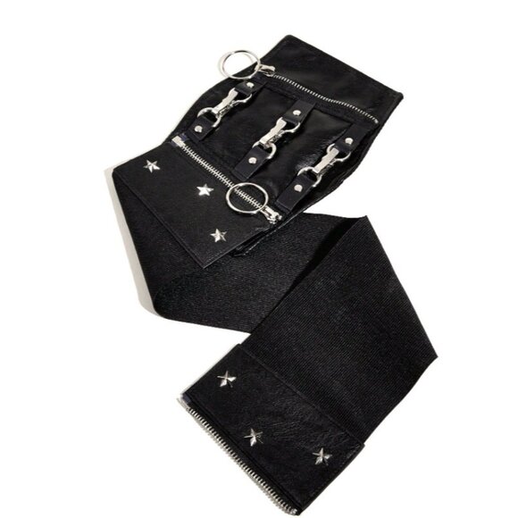 Zip Up Faux Leather Corset Belt Buckles Star Studs Stretchy Halloween Costume - Picture 4 of 5